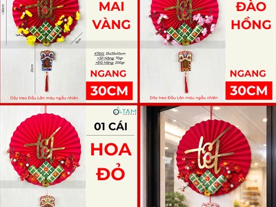 Vòng treo cửa Tết Quạt giấy nhung Đỏ Tết bánh chưng xanh [3 kiểu - Nhẹ] N30cm VTC-T-47